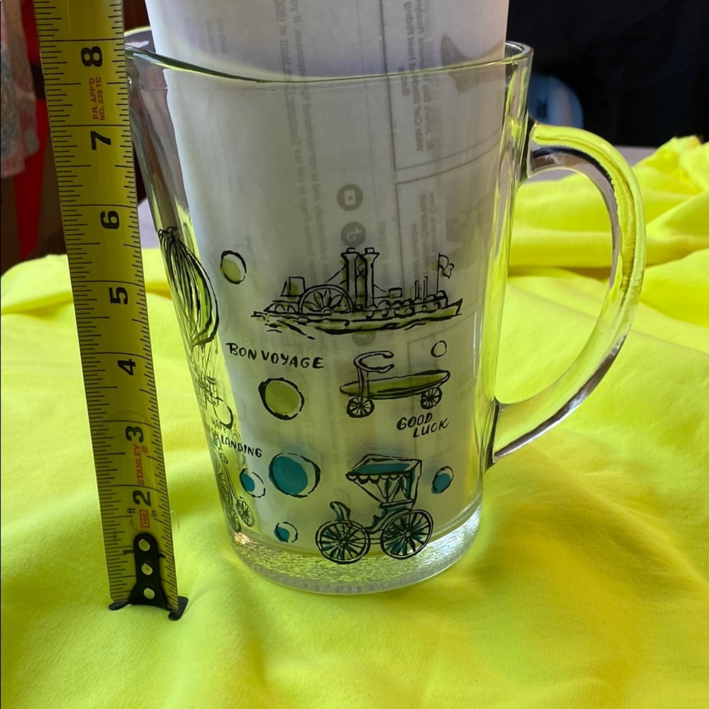 Vintage Mid Century Bon Voyage Train Travel Themed Clear Glass Pitcher - Picture 3 of 9